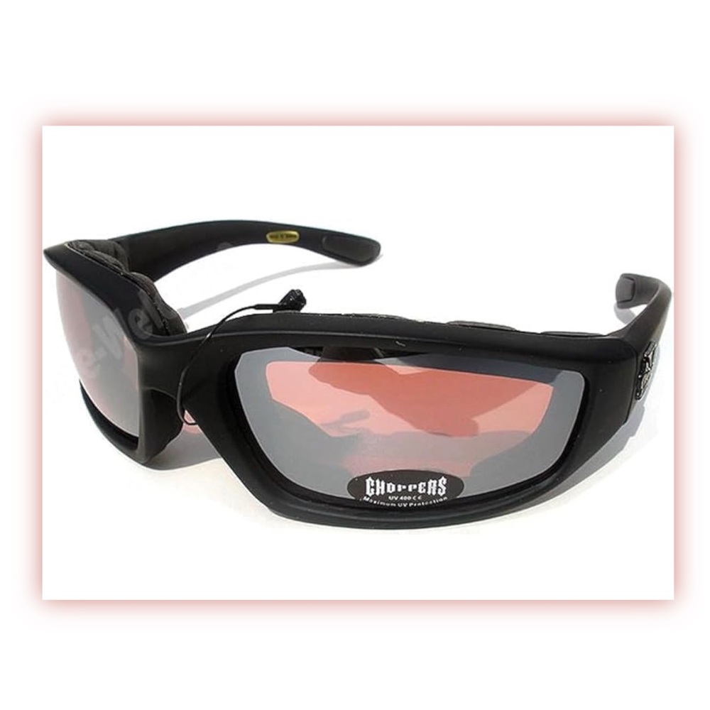 Choppers Padded Motorcycle Glasses Black Frame Amber High Definition Lenses
